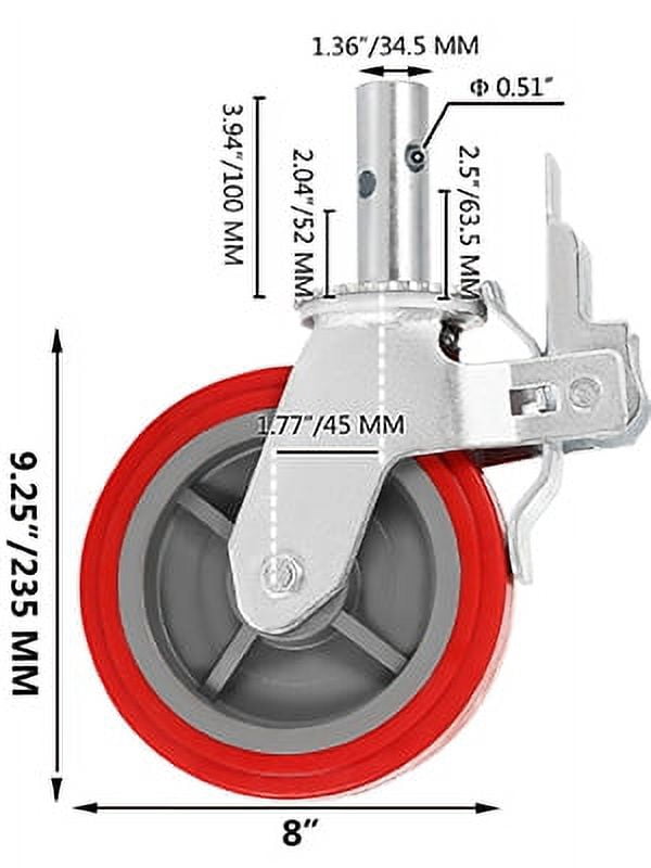 VEVOR 8" Scaffolding Non Marking Polyurethane Swivel Caster Wheels