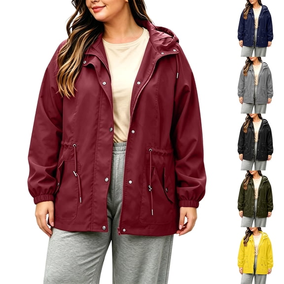 Womens Outdoor Jacket Waterproof Plus Size Turndown Collar Long Sleeve Solid Color Zipper Winter Fashion Jacket for Casual Cozy Loungewear