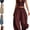 Burgundy, variant on Boho Cotton-Linen Halter Smocked Crop Top & Harem Pants Two-Piece Set, Summer Boho Casual Vacation Set