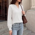thumbnail image 4 of StSilkitty Loose Casual Sweatshirt Eyelet Long Sleeve V Neck Sweatshirts Solid Color Fashion Comfy Pullover Shirts, 4 of 6