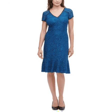 Kensie Women's Lace Flounce MIDI Dress Blue Size 16