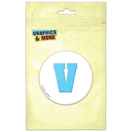 

Letter V Initial Baby Boy Block Font Blue Shower Refrigerator Button Magnet