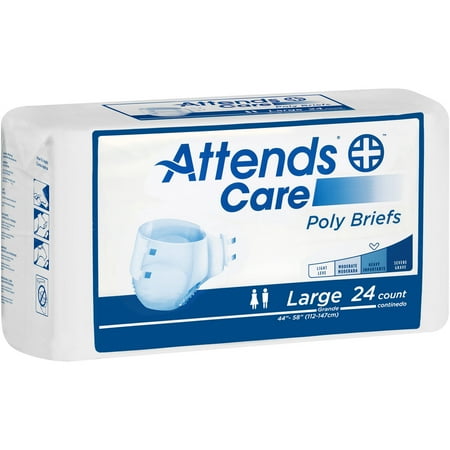 Attends Disposable Briefs - Attends Heavy Poly Briefs, Large, 24 count, (Pack of 4)