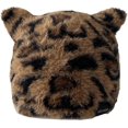 thumbnail image 1 of Gorro de invierno de piel sintética para mujer con orejas de gato, cálido y esponjoso, con estampado de leopardo., 1 of 5
