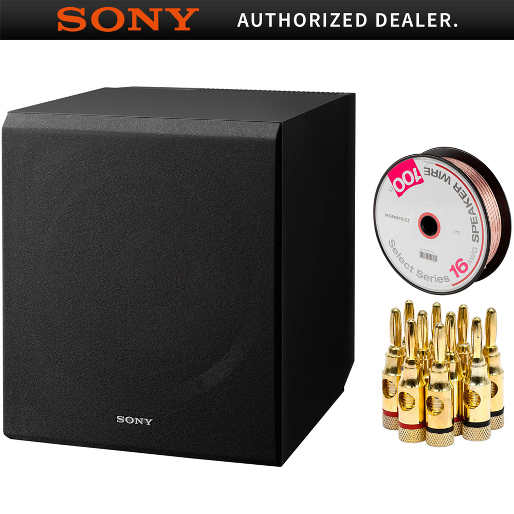 Sony 115 W 10" Home Theater Active Subwoofer (SA-CS9) with Monoprice Select Series 16 AWG Speaker Wire 100ft & High-Quality Brass Speaker Banana Plugs, 5-Pair, Open Screw Type - image 4 of 6