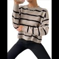 thumbnail image 3 of Suéter de Rayas con Hombros Caídos para Mujer, Suéter de Punto de Cuello Redondo Extragrande, Top Tipo Jersey. Caqui S, 3 of 10