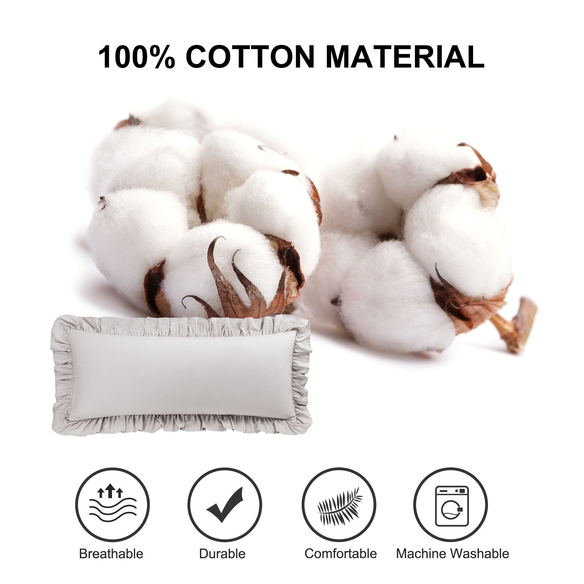 Unique Bargains 1Pc 100% Cotton Envelope Closure Body Ruffled Pillowcase Isabelline 20"x48"