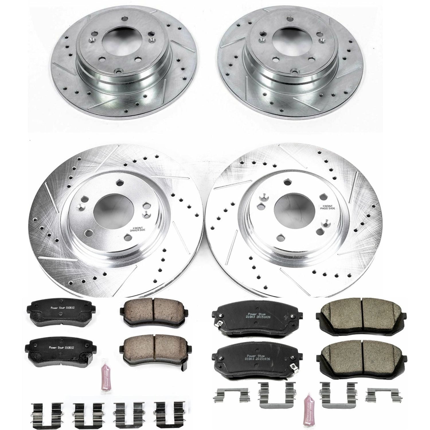 PowerStop Front and Rear Z23 Evolution Sport Carbon-Fiber Ceramic Brake Pad and Drilled & Slotted Rotor Kit Fits: HYUNDAI Select Models K6981