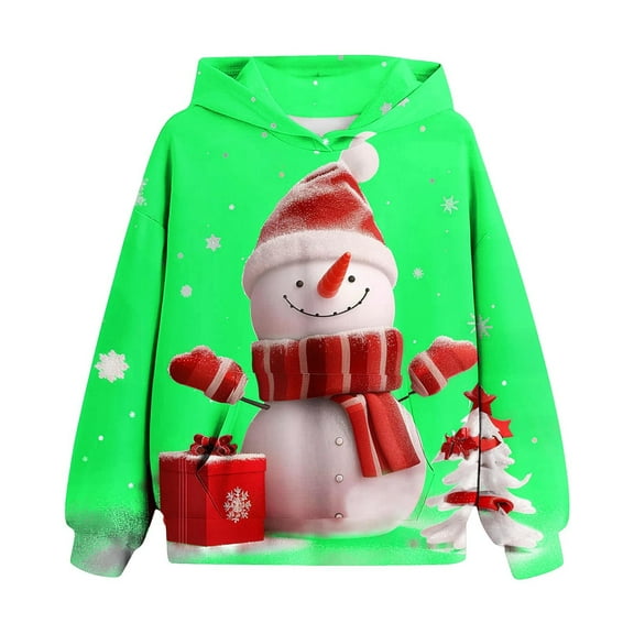 Atogsazn Children's Christmas Hoodies Kids Girls Long Sleeve Hooded Sweatshirts Winter Clothes Tops Fashion 2025 A-Green 7-8 Years