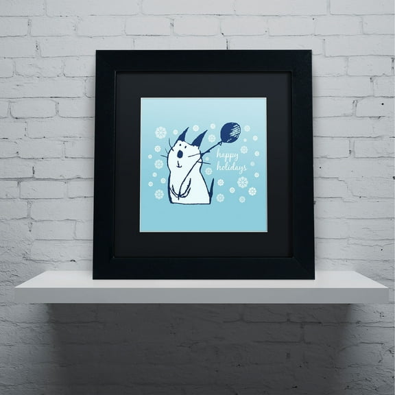 Trademark Fine Art "Christmas Party Cat" Canvas Art by Carla Martell, Black Matte, Black Frame