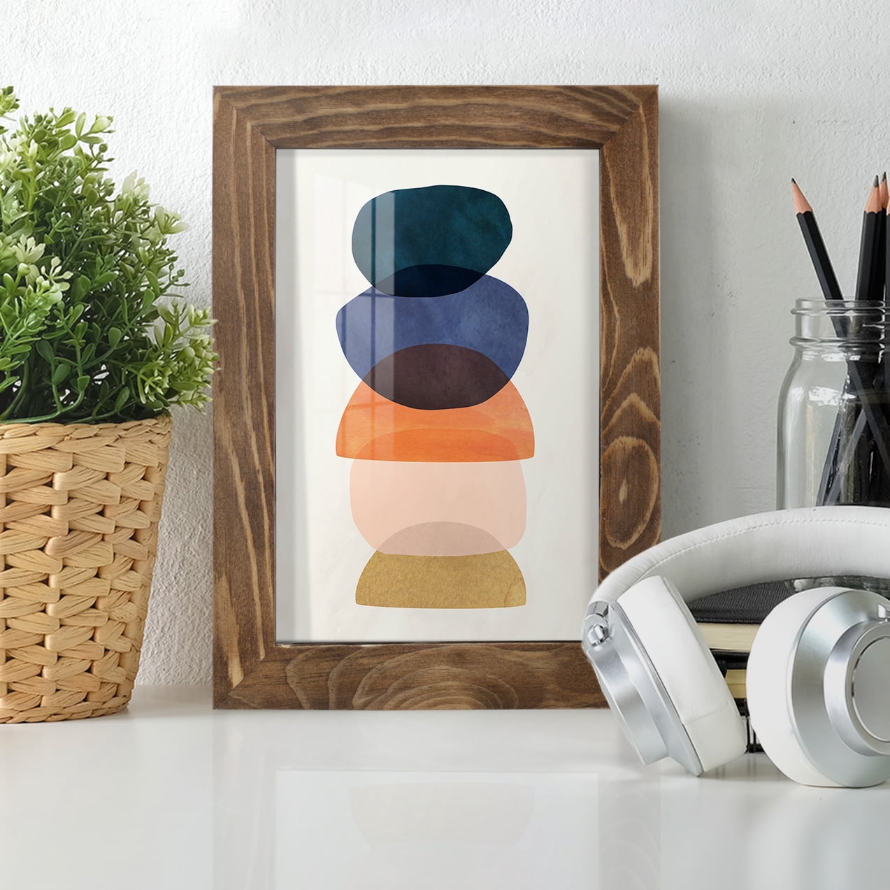 Mod Pods I -Framed Print w/glass-Walnut