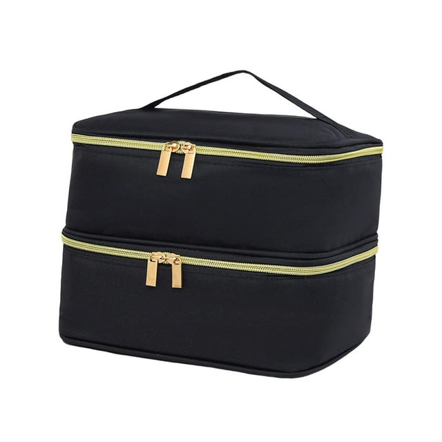 Bolsa de almacenamiento de esmalte de uñas de 30 rejillas, 2 niveles con capacidad para 30 botellas de esmalte de uñas para niñas, suministros de uñas Negro