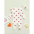 thumbnail image 5 of Infant Baby Girls Two-piece Clothes Set 3M 6M 12M 18M Heart Print Long Sleeve Crew Neck Romper and Bow Knot Headdress, 5 of 10