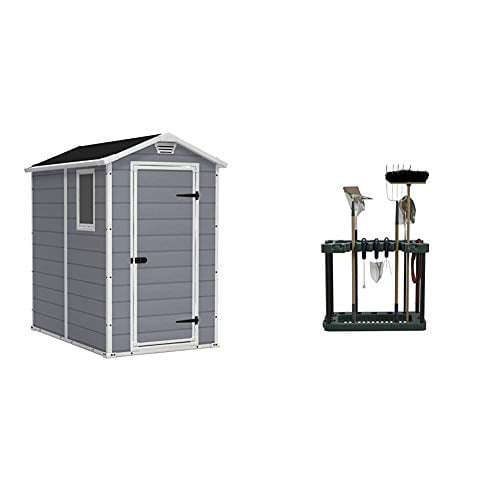 Keter Manor 4x6 Resin Outdoor Storage Shed Kit Perfect To Patio Furniture Garden Tools Bike Accessories Grey White Stalwart Rolling Fits 40 Rack Tower Com Keter Manor 4x6 Resin Outdoor Storage, Garden Storage Sheds Plastic