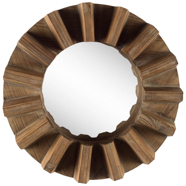 Miroir Mural Rond 17 Pouces Cadre en Bois Brun