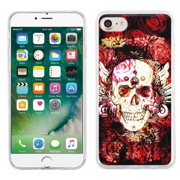 Slim-Fit case for Apple iPhone 8, OneToughShield ® TPU Gel Protector Phone Case - Rose Skull