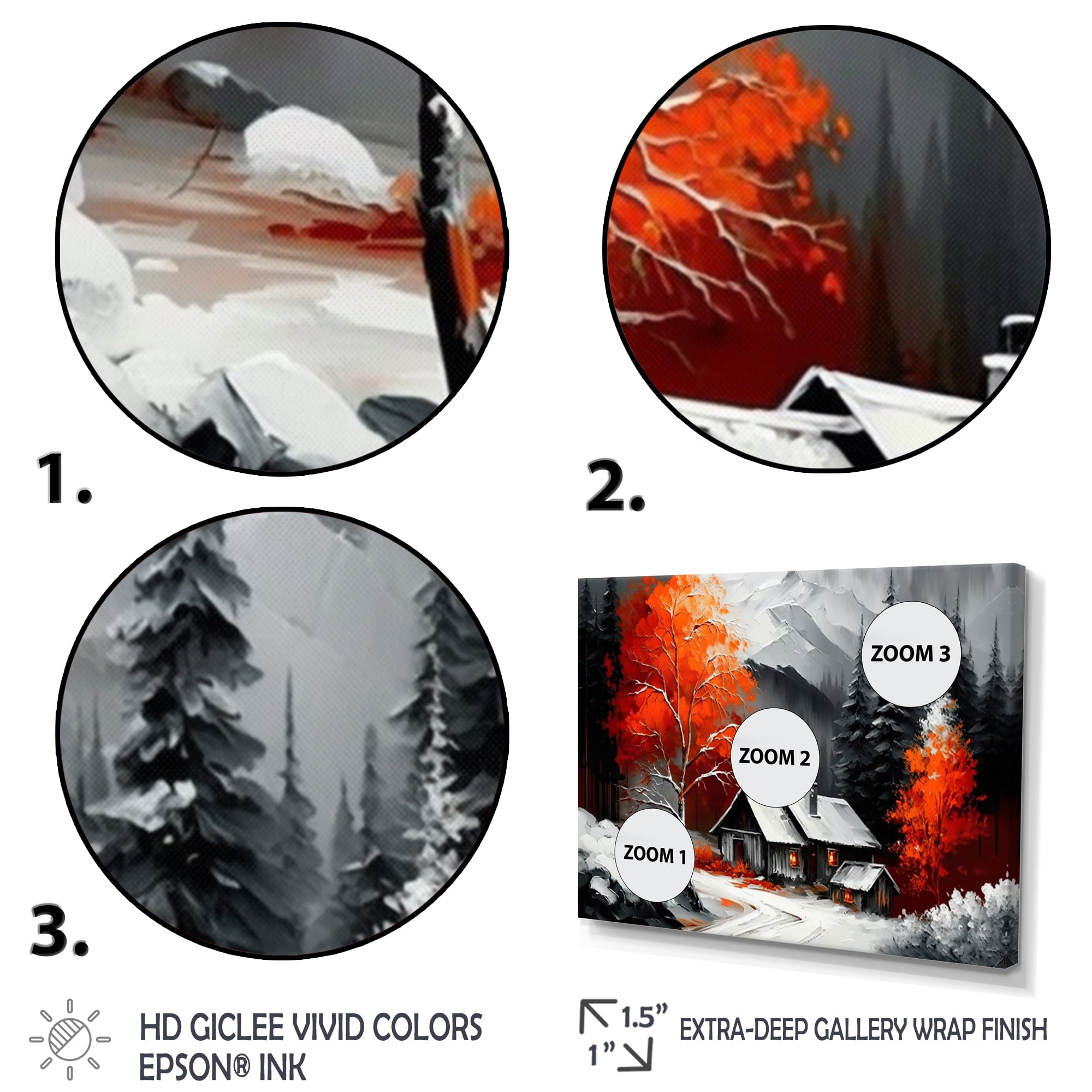 Designart Monochrome Orange Cottage In Winter VIII Canvas Wall Art