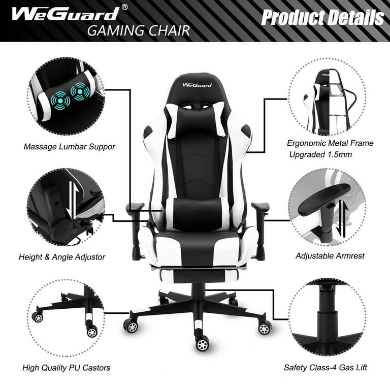 ARTETHYS Gaming Chair for Adults Ergonomic Racing Style High Back Computer  Chair with Footrest Headrest and Lumbar Support PU Leather 90-150 Degree