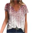thumbnail image 2 of Sakmal Tops for Women Trendy Short Sleeve Red Floral Deep V-Neck T-Shirts Womens Shirts, 2 of 4