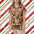 thumbnail image 2 of Kids Christmas Pajamas Girls Satin Silk Button Down Xmas Graphic Pjs Suits Girls Short Sleeve Lapel T Shirt Short Pants 2 Piece Matching Set Casual Nightwear for Girls Coffee, 10-11 Years, 2 of 4