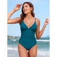 thumbnail image 3 of MOYIKO One Piece Swimsuits for Women Tummy Control Bathing Suit Ruched Sexy V Neck Slimming Swimwear, 3 of 7