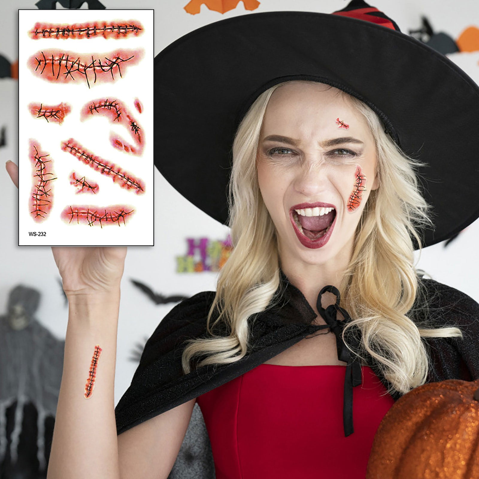 Chidemgin Halloween Horror Wounds Face Disposable Temporary Tattoo