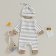 thumbnail image 3 of Bagilaanoe Newborn Baby Girl Boys Fall Jumpsuit Stripe Print Long Sleeve Bodysuit + Hat 3M 6M 12M 18M Infant Casual One Piece Romper, 3 of 7