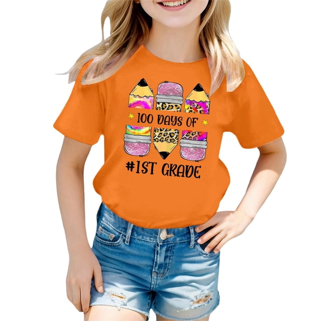 AWZXDE T-Shirts Graphiques de Rentrée Scolaire pour Filles Hauts Mode Décontracté Manches Courtes Coupe Ample Col Rond T-Shirts Confortables