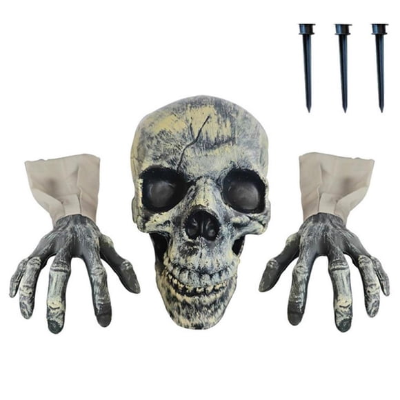 Bearachild Juego de estacas para césped de 6 piezas con decoración de Halloween, cabeza de esqueleto, estacas para césped de zombi, cabeza de Kits de decoración para fiestas