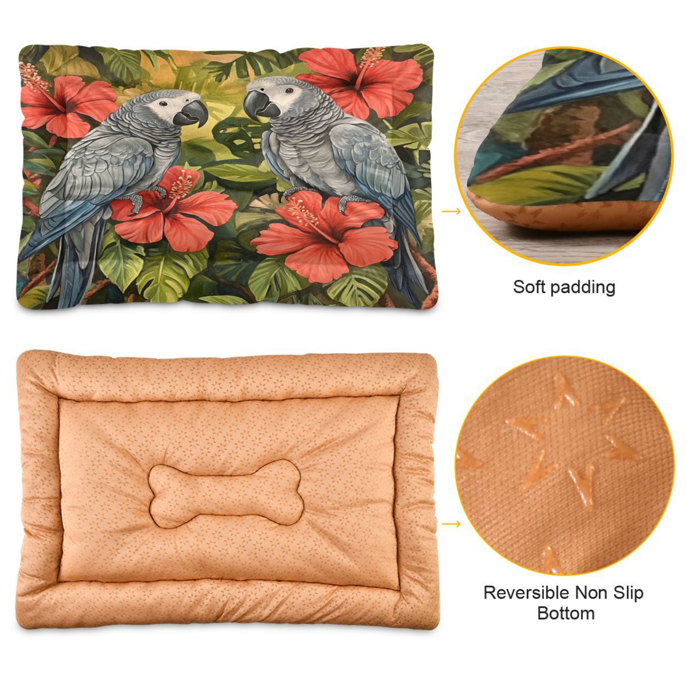 Qxltty Two Playful Gray Parrots Ped Pad Wear-resistant and Hard to Bite Through Sleeping Pad for Small Medium Large Dogs Winter Pet Bed 36×24in