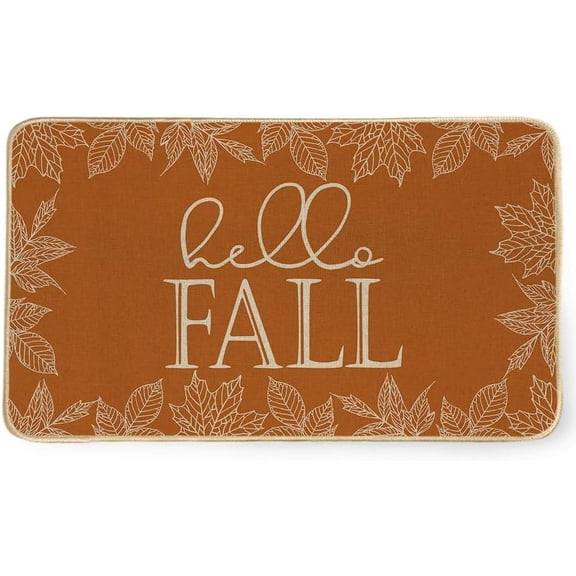 Hello Fall Front Door Mat Rug Outside Entrance Home, Seasonal Autumn Thanksgiving Plant Decoration Indoor Doormats, Rubber Non-Slip Floor Mat
