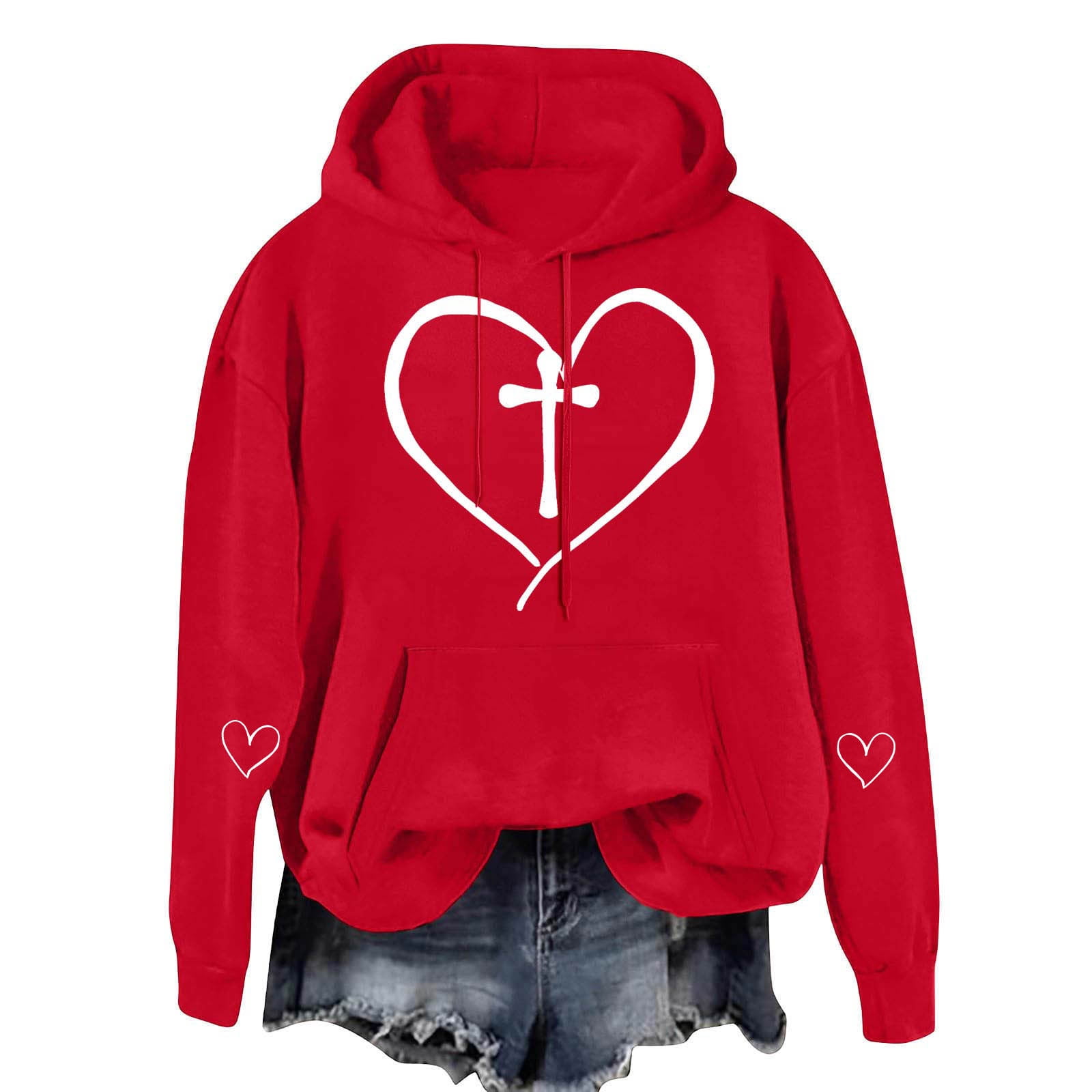 aohooy Cute Hoodies for Women Graphic Plus Size Love Heart