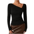 thumbnail image 6 of ClodeEU Women's Long Sleeve Asymmetrical Neck Ruched Shirts,Spring Fashion Casual Slim Fit Tee Black,Womens Plus S, 6 of 6