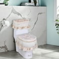 thumbnail image 6 of European Lace Toilet Cover Set with Zipper | 3-Piece Bathroom Decorative Tank & Lid Cover | Elegant Design for Home Decor | Red Gray Beige Blue, 6 of 6
