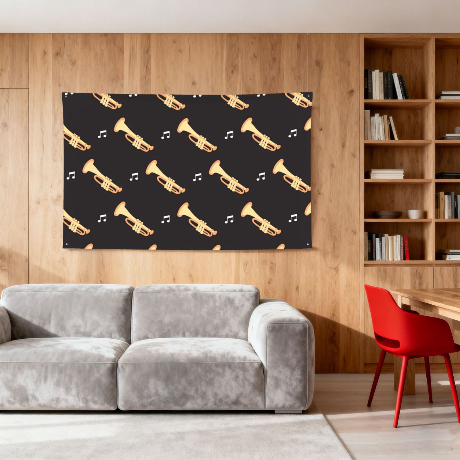 Trumpet Musical Instrument Retro Four Hole Decorated Banner Flag for Garden Yard Home Decoration Indoor Outdoor 4x6 Ft