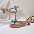 thumbnail image 5 of Square Open Toe Flip Flops for Women Kitten Heel Thong Sandals with Elegant Butterfly Decor Party Dress Shoes Slides Khaki Size 7.5, 5 of 7