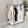 thumbnail image 6 of Rolling Ironing Cart with Compact Storage Cabinet & Mobile Ironing Board - Space-Saving Solution for Laundry Room, Bedroom & Closets - White, 6 of 9