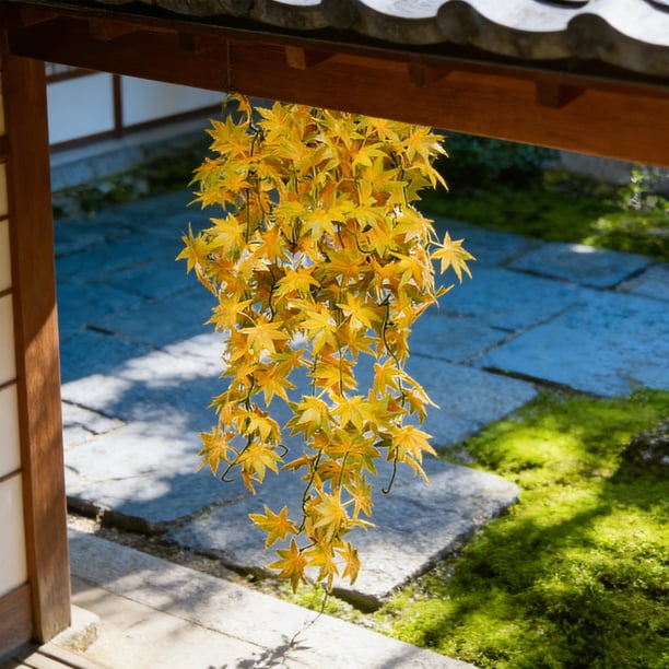 Rama de Arce Rojo Artificial con Hojas Amarillas y Naranjas, Decoración Otoñal Falsa de 100 cm para Hogar, Oficina, Arreglos de Boda