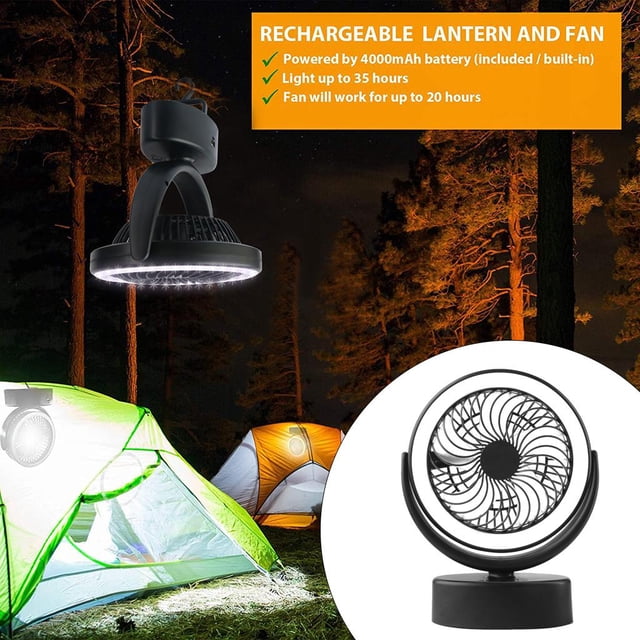 Linterna de Camping LED Silenciosa con Ventilador, Ventilador de Tienda Giratorio Portátil con para Colgar para Tienda, Coche, RV, Patio, Jardí Baoblaze Ventilador de tienda con luz