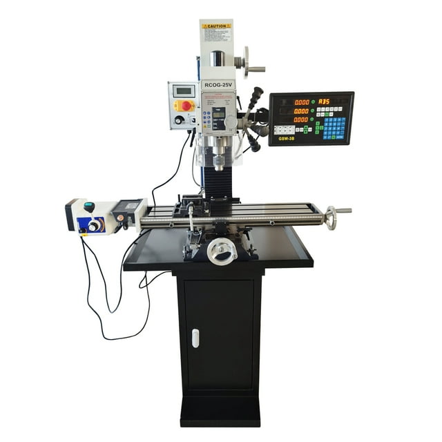 INTBUYING RCOG-25V Brushless Precision Milling and Drilling Machine Variable Speed 110V 1100W (Including Axis X Power Feed and Three-axis Grating Ruler)