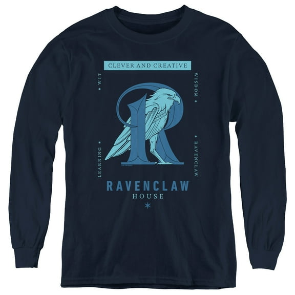Harry Potter Ravenclaw Clever and Creative Youth Long Sleeve T Shirt, Navy, X-Large