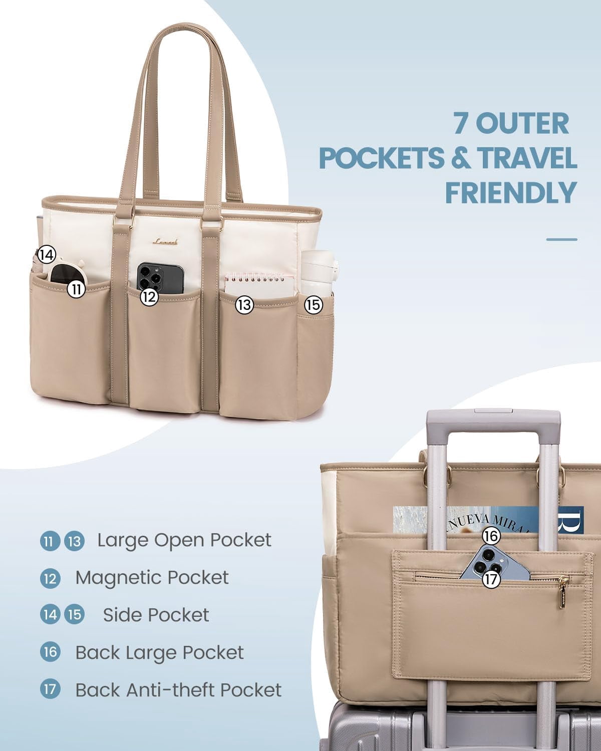 LOVEVOOK Laptop Tote Bag for Women Work, Teacher Tote Bag Nurse Bag With Large Cup Holder, Utility Professional Computer Bag For Work/Travel/College/Daily, Large Purse Handbag With Multi Pockets
