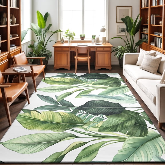 Large Area Rugs 9'x12', Palm Leaves Carpet Runner Indoor Outdoor Rugs Home Decor Aesthetic, Simple Summer Botanical Tropical Plants Non Slip Mats Washable Accent Rug for Living Room Bedroom