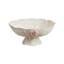 AYktou 10 Inch Serving Trays Fruit Plates, Living Room Table Candy Plates Snack Plates with Bow - Water Ripples Cookies & Candy Tray Detachable Tall Feet Wedding Xmas Daily Placement Plates, White