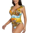 thumbnail image 3 of Yiaed Animals on Noah's Ark1 Print Women's Ruffled One Piece Swimsuit V Neck Swimwear Slimming Monokini for Woman-Medium, 3 of 8