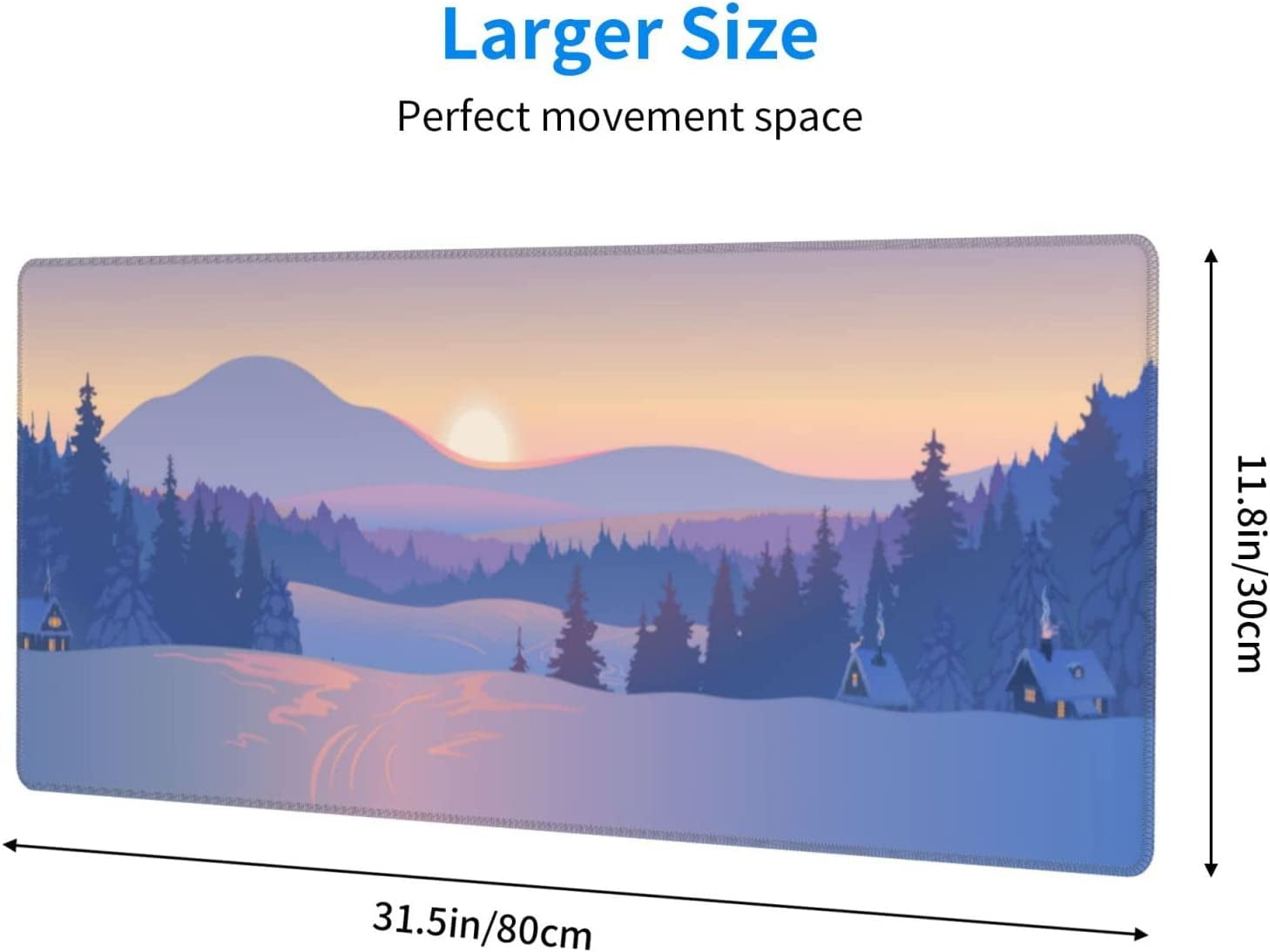 Extended Large Gaming Mouse Pad, Mousepad Desk Mat with Cute Funny Mountains at Sunset for Gift, Waterproof XL Big Computer Mats Deskmat for Keyboard and Laptop with Nonslip Base, (Blue, 31.5*11.8 In)