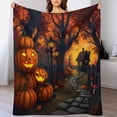 thumbnail image 4 of GXFC Halloween Pumpkin Cottages blanket, comfortable and soft, warm casual blanket, printed design, winter sofa dormitory home decoration, must-have travel product. Size is 40x50 inches., 4 of 9