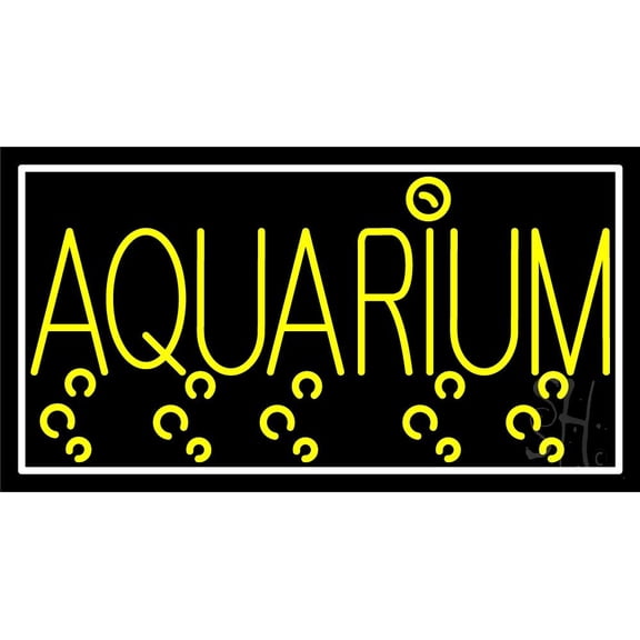 Yellow Aquarium White Border LED Neon Sign 13" Tall x 24" Wide - inches Black Square Cut Acrylic Backing, with Dimmer - Premium built indoor Sign for Club, Home dcor, Event, Workshop, Storefront.