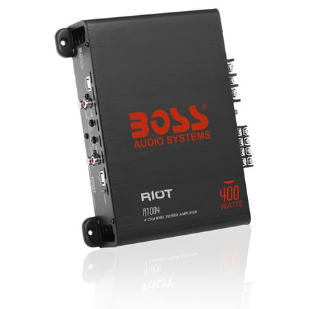 BOSS Audio Systems R1004 Riot Series Car Audio Amplifier - 400 High Output, 4 Channel, 2/8 Ohm, High/Low Level Inputs, Full Range, Hook Up To Stereo and Subwoofer, Class A/B, IC (Integrated Circuit)