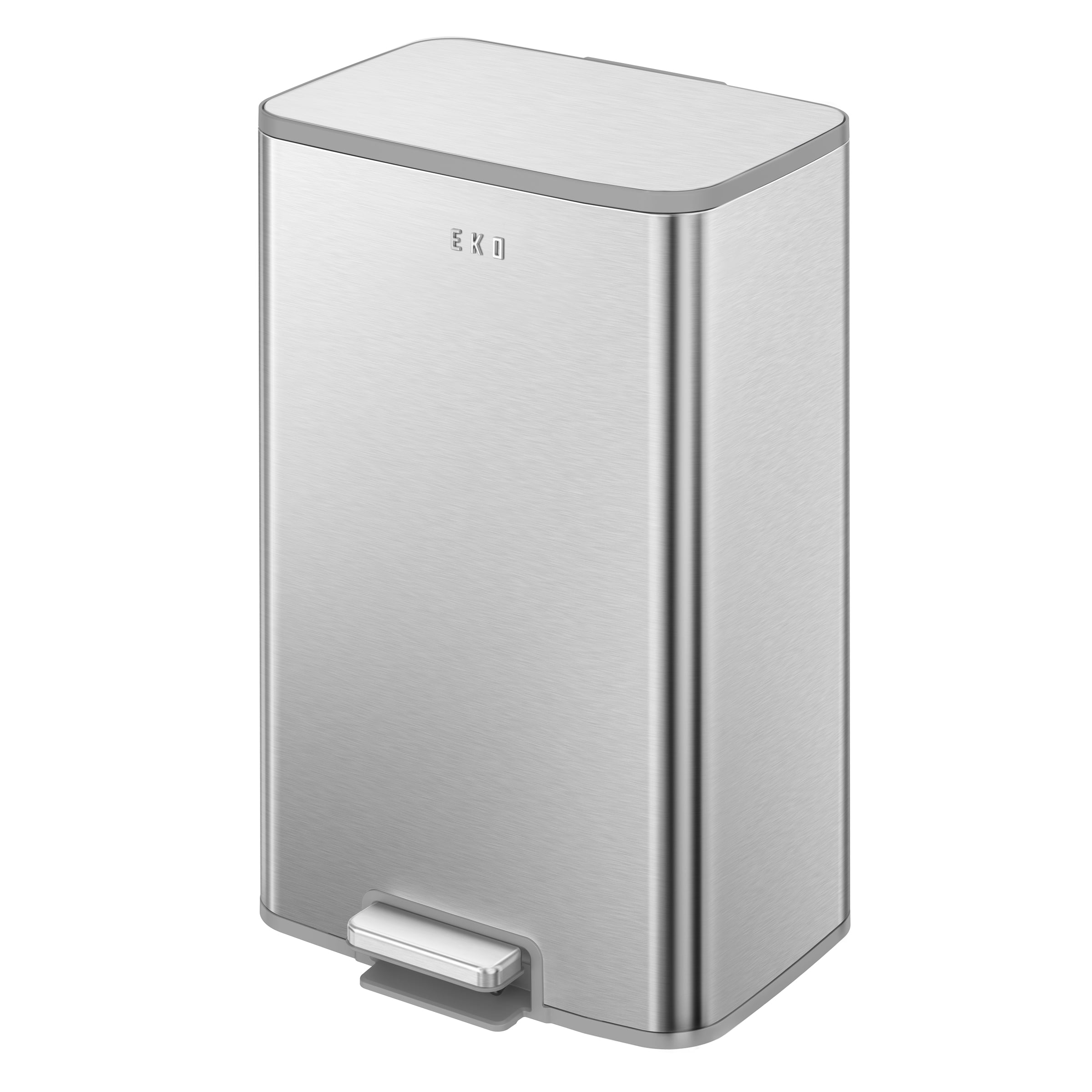 EKO Marina Kitchen Trash Can, 13.2 Gallon Stainless Steel Step Garbage Bin with Soft Close Lid, Matte Silver with Sample Trash Bags Included